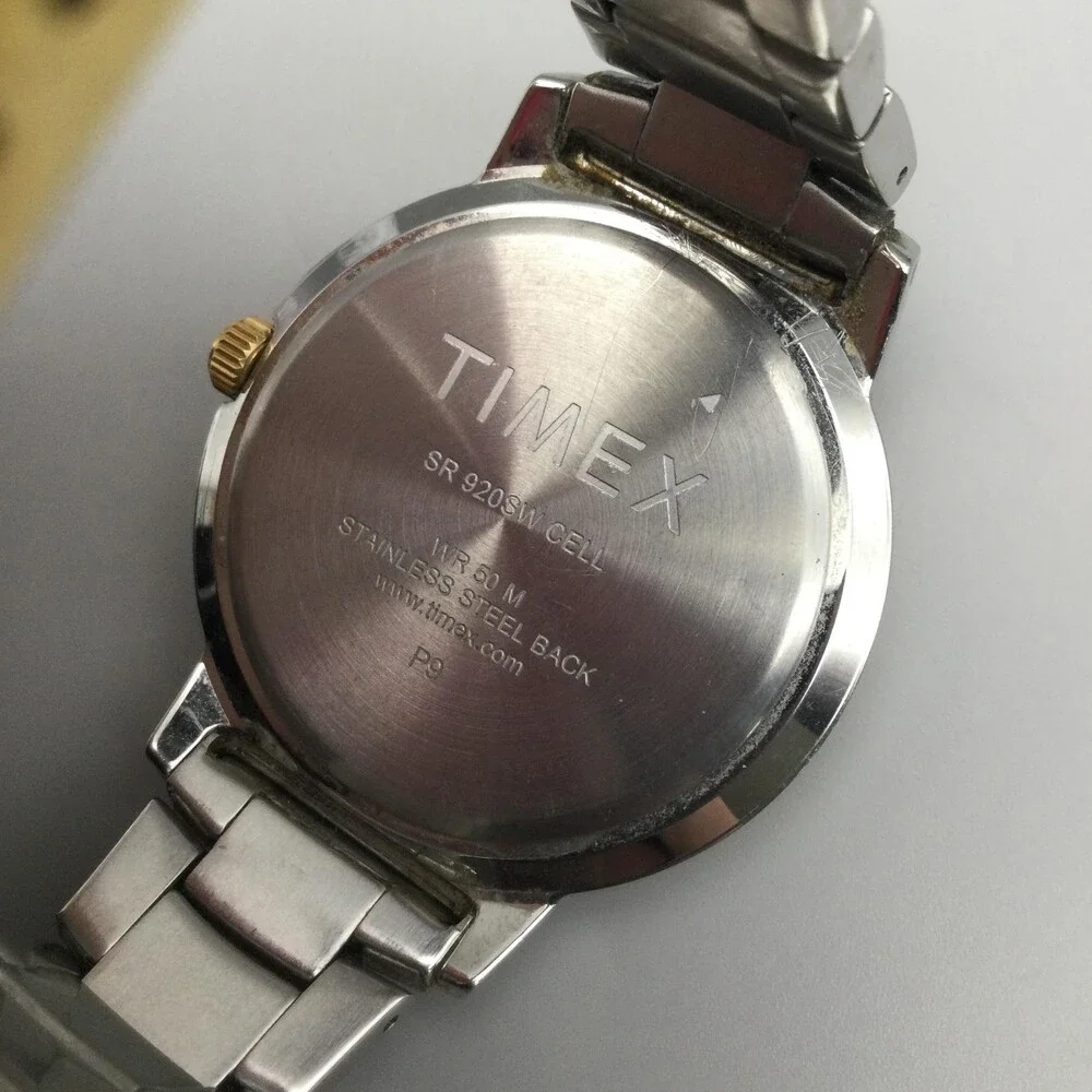 Timex Retrograde Mens Watch 43mm Black Dial Two Tone Day Date New Battery 8.25